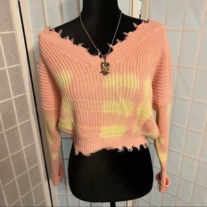 Yellow and Pink Knitted Sweater